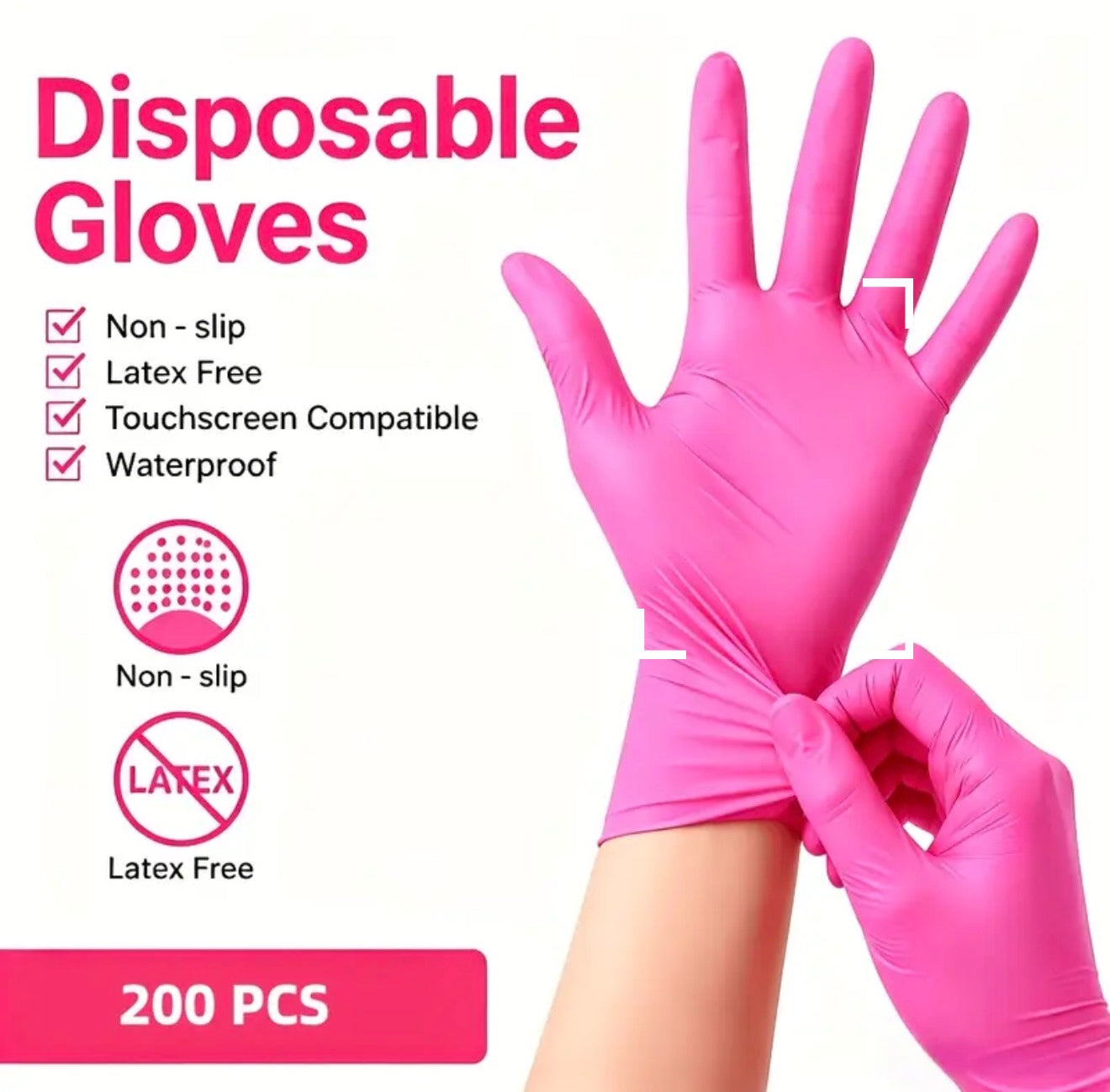 200pcs Pink Disposable Nitrile Gloves, Suitable for Cleaning, Maintenance, Custodial/Janitorial