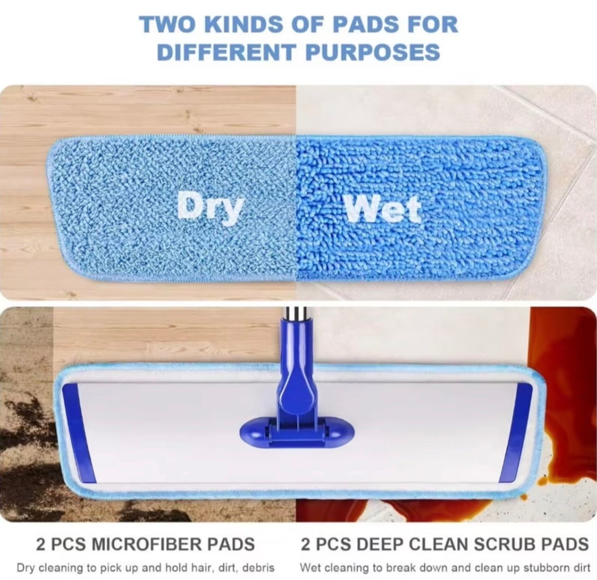 18" Professional Microfiber Flat Mop Cleaning System Stainless Steel 2 Reusable Washable Mop Pads for Hardwood Easy Swivel