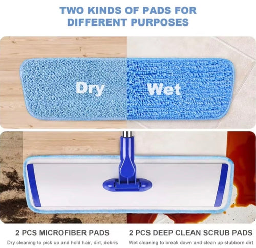 18" Professional Microfiber Flat Mop Cleaning System Stainless Steel 2 Reusable Washable Mop Pads for Hardwood Easy Swivel