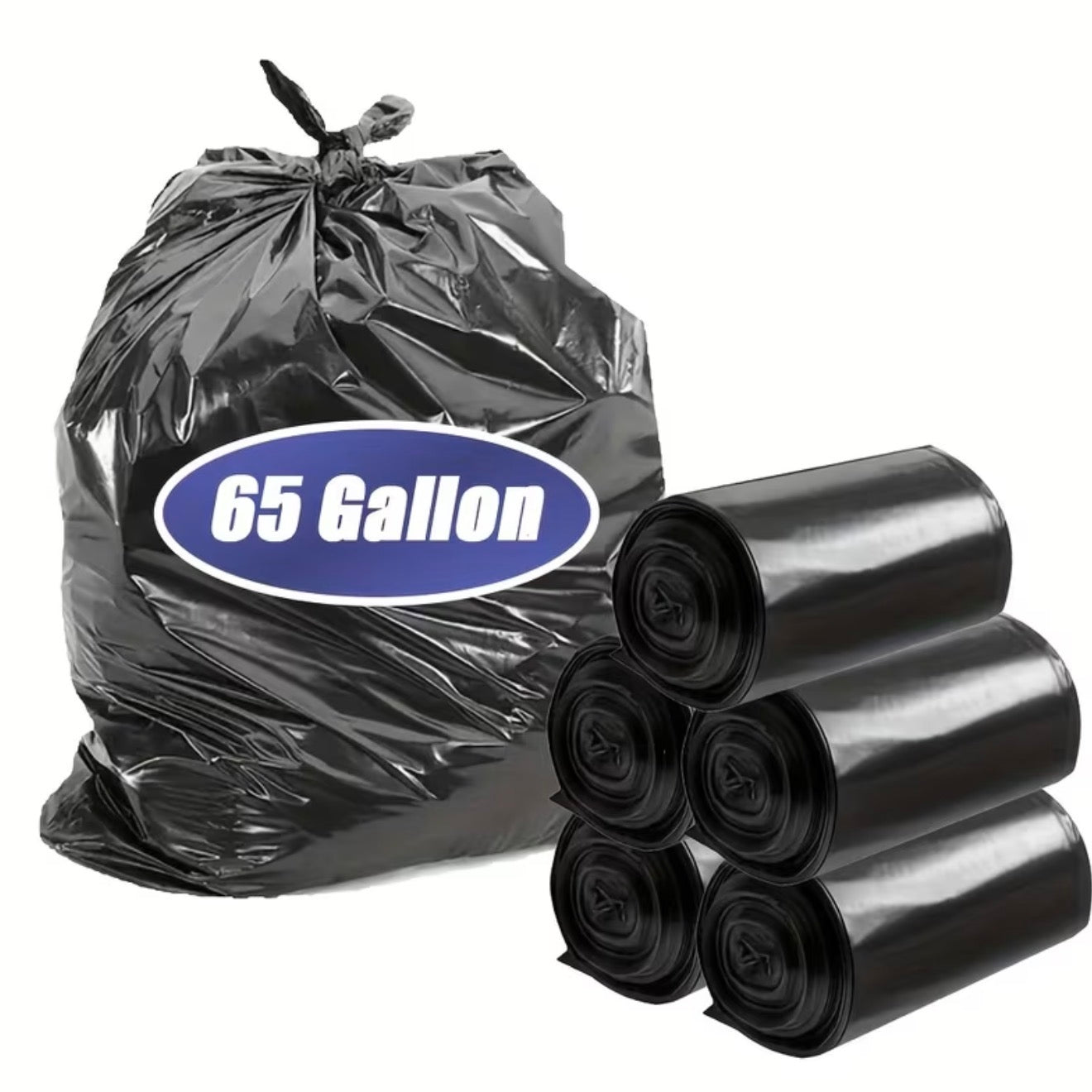 100pc HEAVY DUTY Black Disposable Large Garbage Bag for Trash Cans, Super Strong 65 Gallon. Durable and Leak-Proof