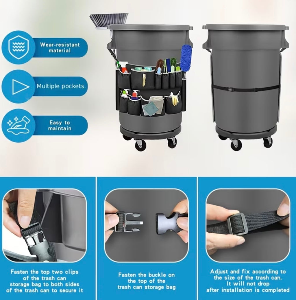 Cleaning Tool Organizer, Heavy Duty Caddy Hangs on Trash Can, Large Capacity Pouch for Cleaning Supplies