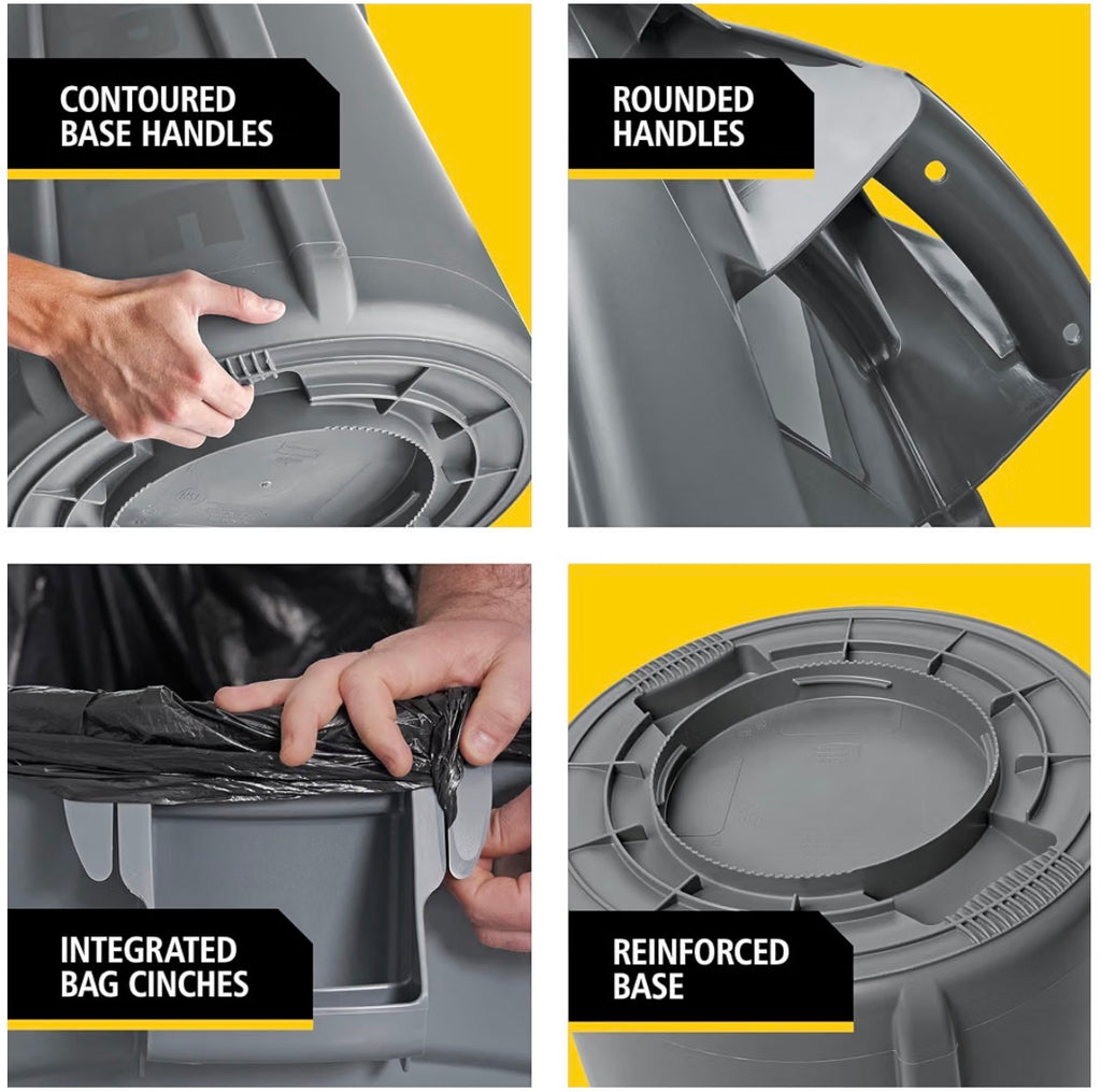 Rubbermaid Commercial Products BRUTE Heavy-Duty Round Trash/Garbage Container,Black, for Landscapers/Construction Sites/Restaurants/Back of House/Offices/Warehouses/Commercial Environments