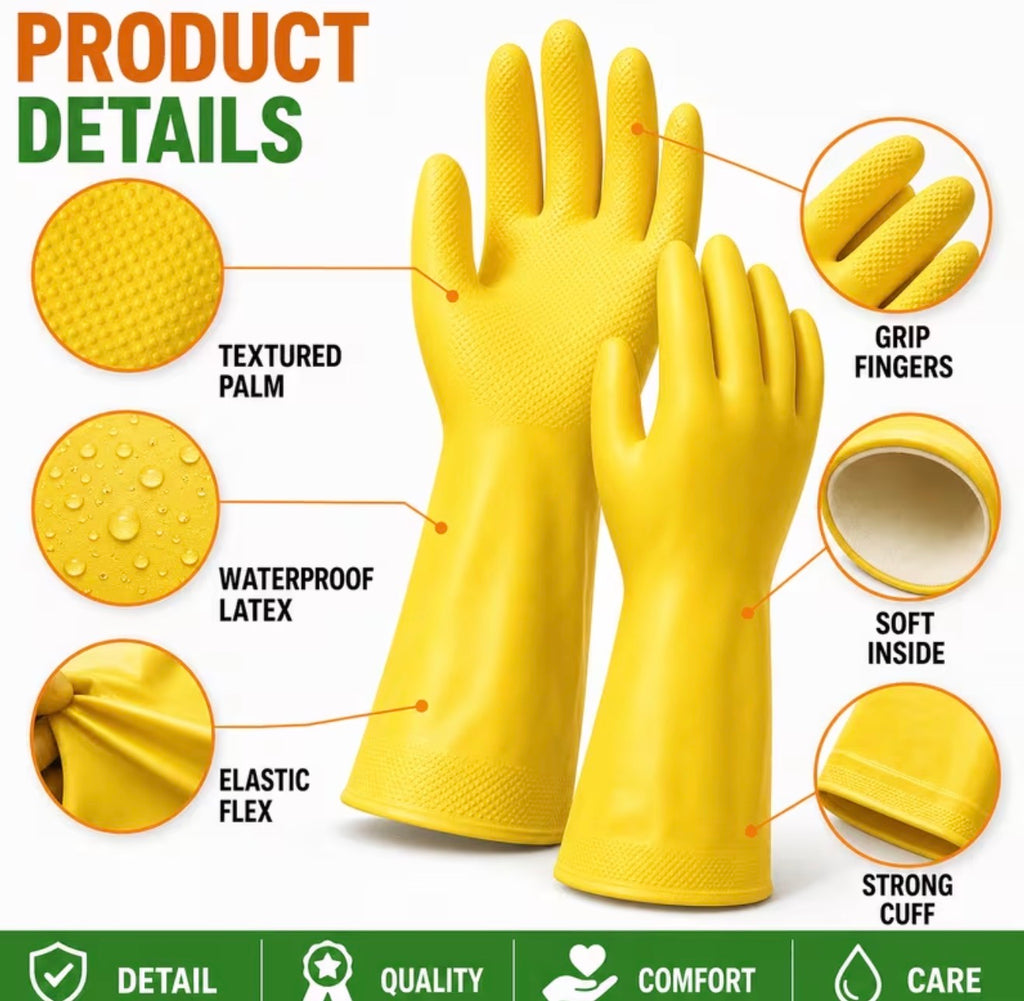 16pcs Heavy-Duty Dishwashing Gloves, Reusable Non-Slip Waterproof Cleaning Gloves for Kitchen, Bathroom, Dishwashing & Household Surface Cleaning, Flexible and Durable