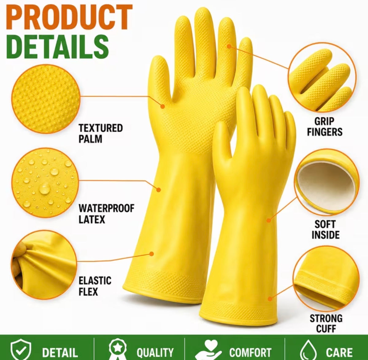 16pcs Heavy-Duty Dishwashing Gloves, Reusable Non-Slip Waterproof Cleaning Gloves for Kitchen, Bathroom, Dishwashing & Household Surface Cleaning, Flexible and Durable