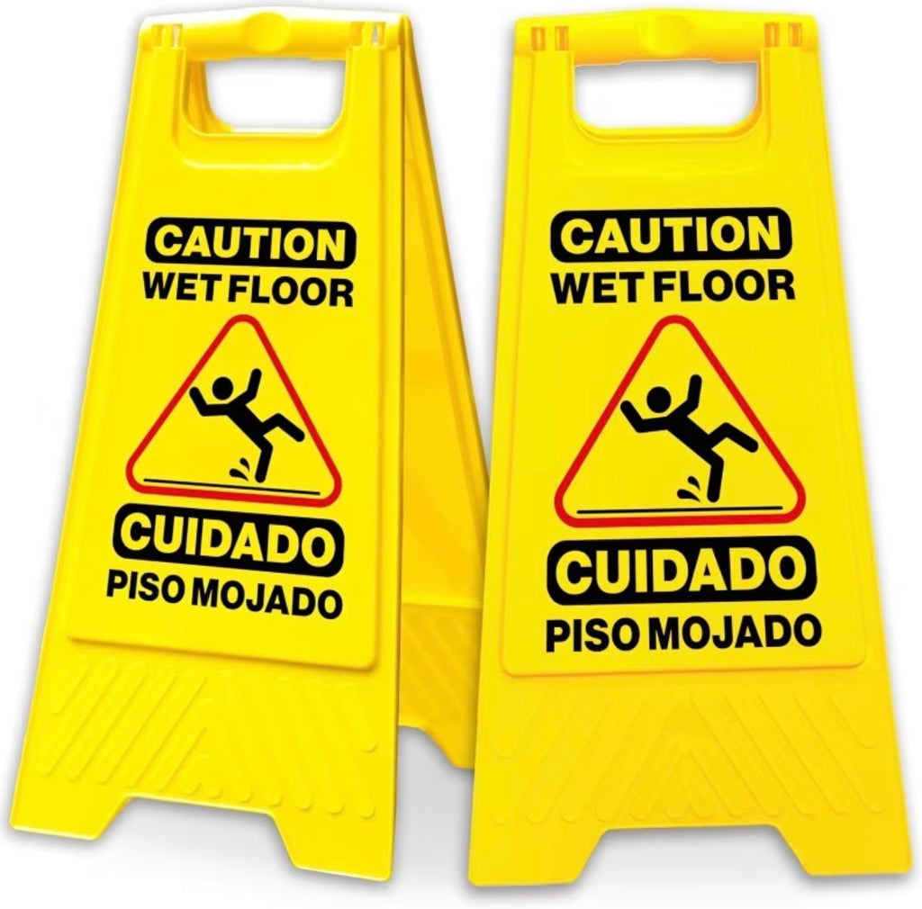 2 Pack Caution Wet Floor Sign, 17.5 inches or 2 pack 24” Inch Folding A Frame Sign, Bright Yellow Double Sided Bilingual Warning Signs for Indoor and Commercial Use