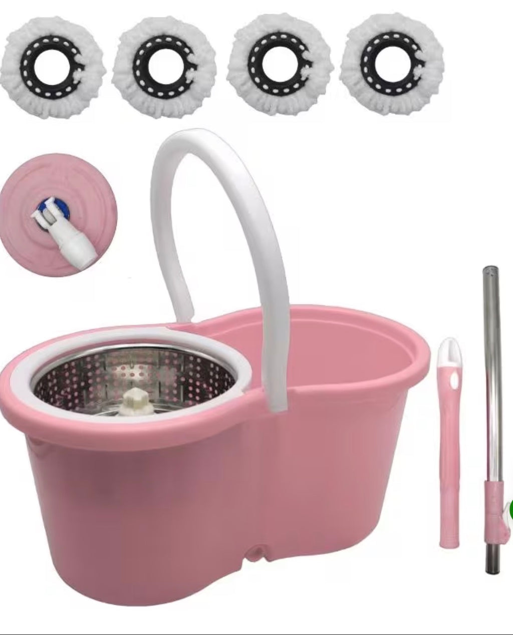 Mop and Bucket Set, 360° Spin Mop and Bucket with Wringer Set and Microfiber Mop Refills, Stainless Steel, Extended Handle Spinning Mop Bucket System for Floor Cleaning