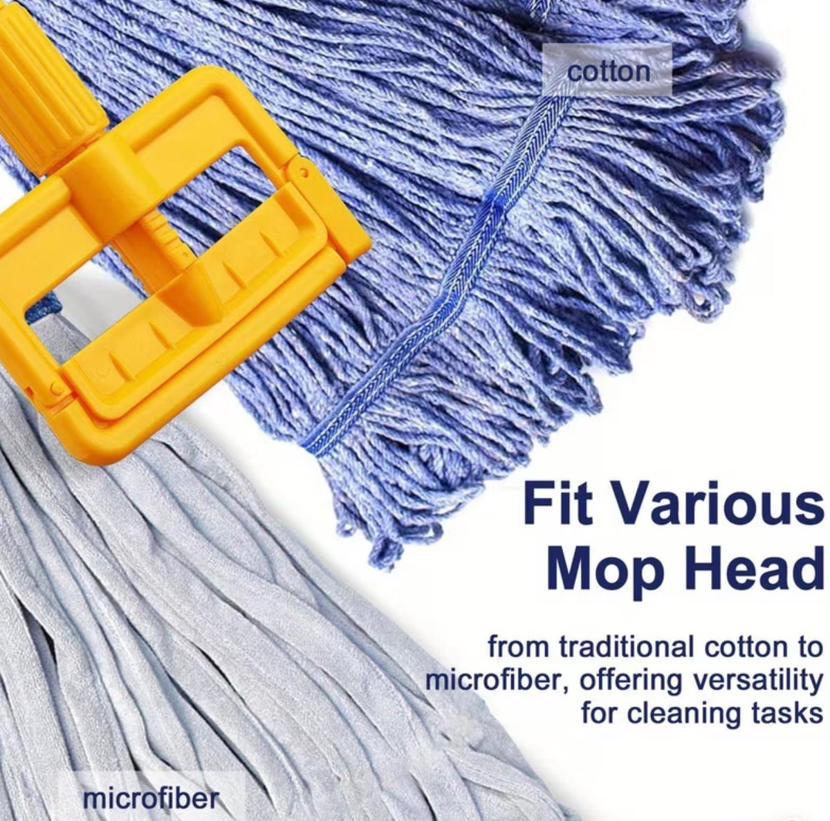 YEYEBEST Mop Handle Commercial Heavy Duty - 60 Inch Metal Commercial Mop Stick, Side Gate Mop Head Replacement Holder for Floor Cleaning, Clamp Mop Handle Quick Change for Wet Mop