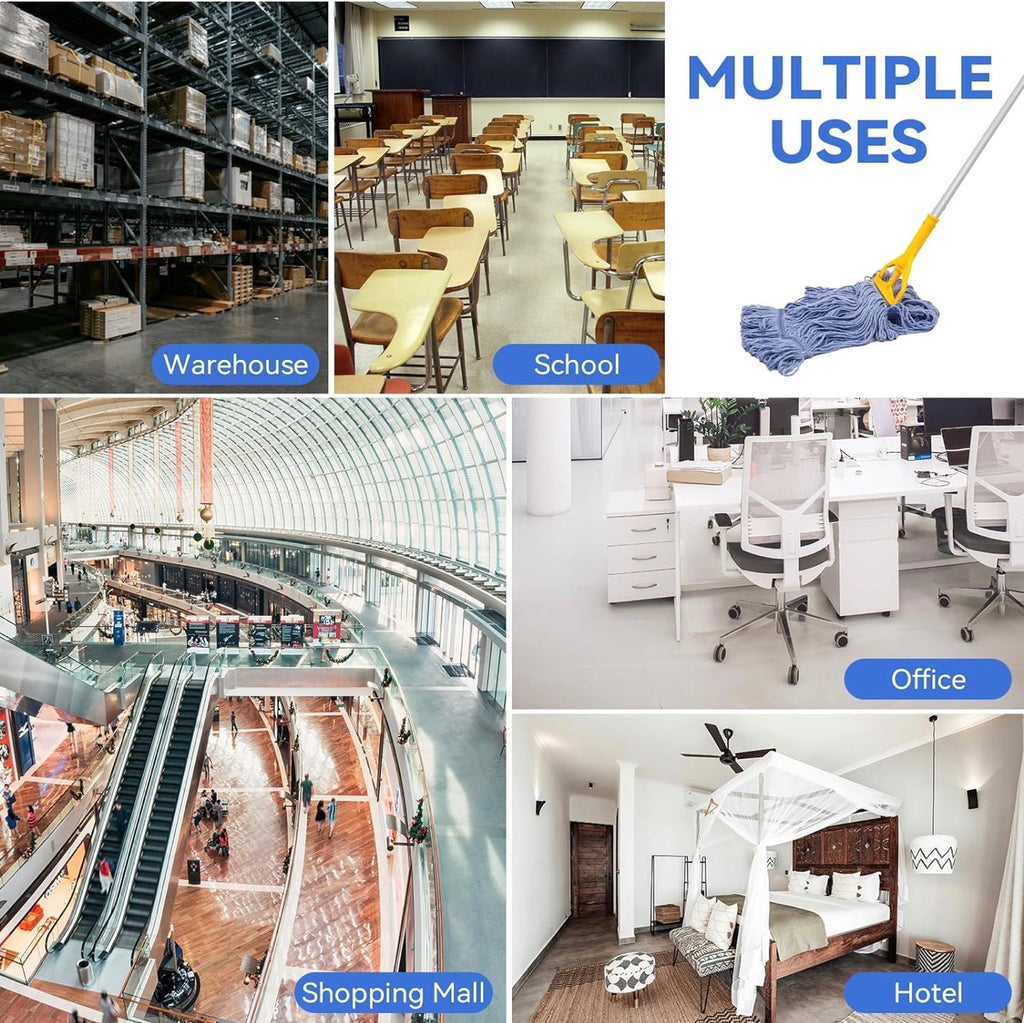 Commercial Heavy Duty Mop Heads Replacement: 6 Packs Industrial Wet Mop Head for Floor Cleaning - Commercial Products Looped End String Head Refills