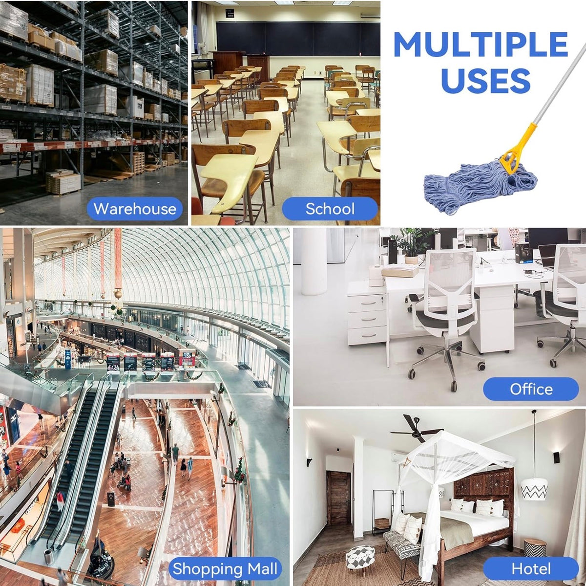 Commercial Heavy Duty Mop Heads Replacement: 6 Packs Industrial Wet Mop Head for Floor Cleaning - Commercial Products Looped End String Head Refills