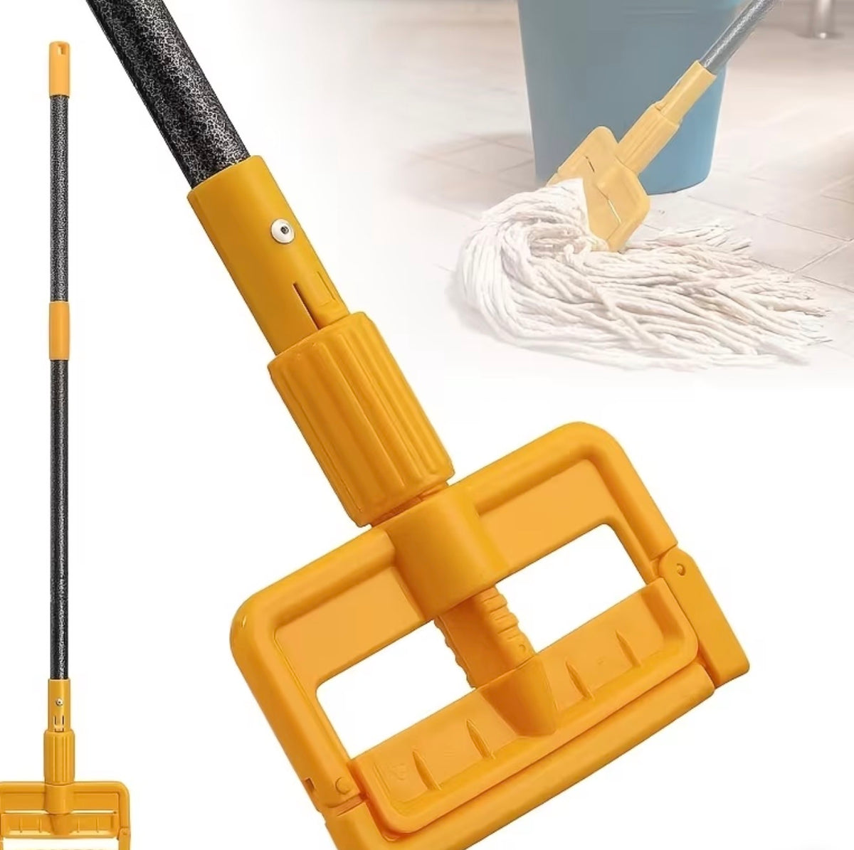 YEYEBEST Mop Handle Commercial Heavy Duty - 60 Inch Metal Commercial Mop Stick, Side Gate Mop Head Replacement Holder for Floor Cleaning, Clamp Mop Handle Quick Change for Wet Mop