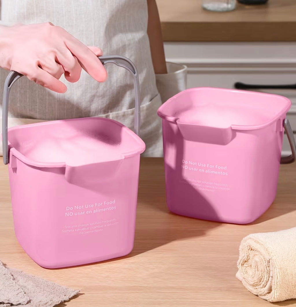 Cleaning Bucket 3 Quart Small Sanitizing Square Bucket Handle For Commercial, Janitorial Use (Red,Green,Pink)