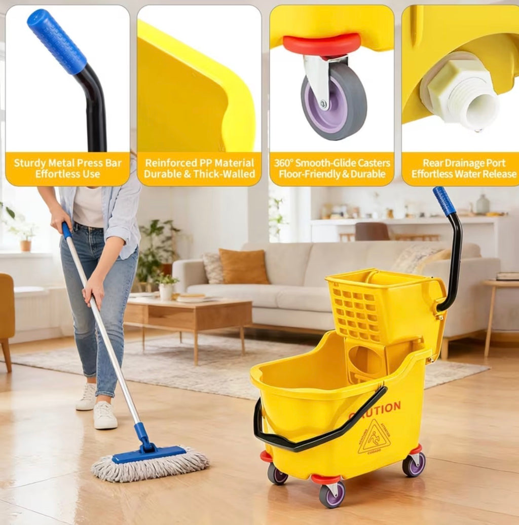 35-Qt Side Press Wringer Combo Commercial Mop Bucket on Wheels Heavy-Duty