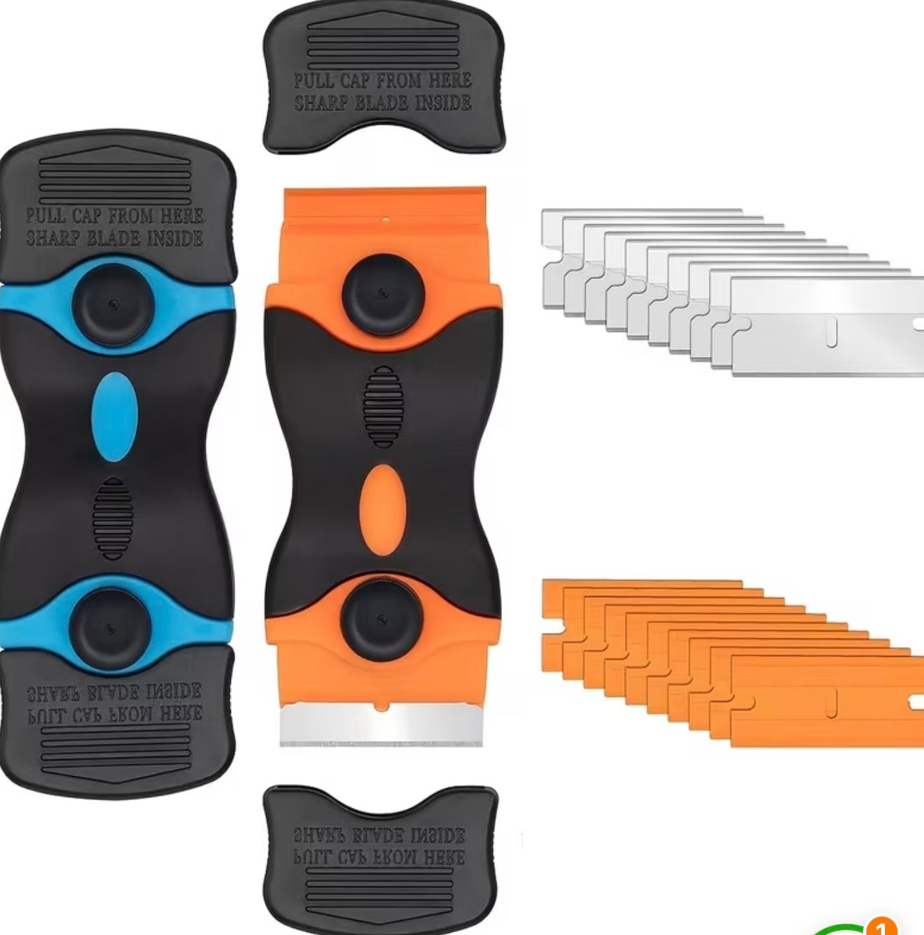 1 Double-Ended Scraper Tool Multi-Purpose Cleaning Scraper, Suitable for Decals, Stickers, Labels, Adhesive Removal, Scraper for Cleaning Windows, Floors, Ext.
