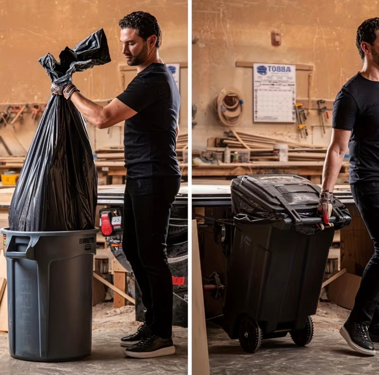 100pc HEAVY DUTY Black Disposable Large Garbage Bag for Trash Cans, Super Strong 65 Gallon. Durable and Leak-Proof