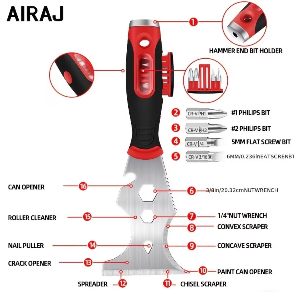 AIRAJ 15-1 Multifunctional Paint Scraper