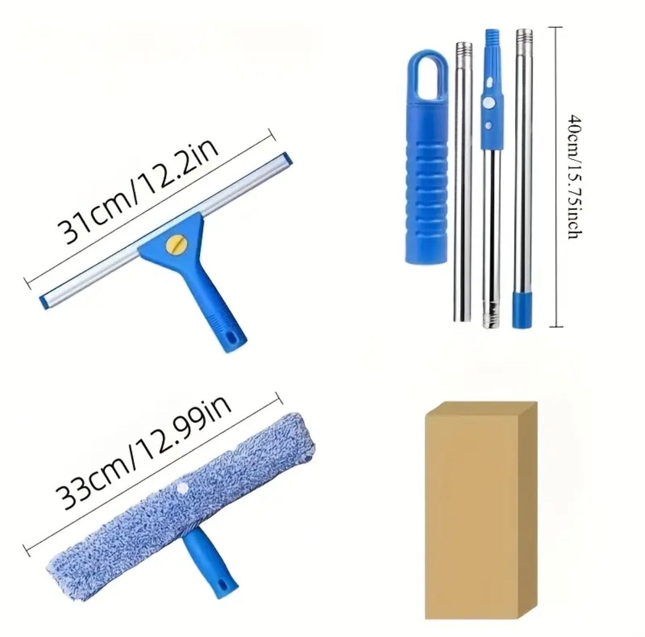 Window Squeegee, Professional Window Cleaning Tool Kit, with Squeegee and Scrubber