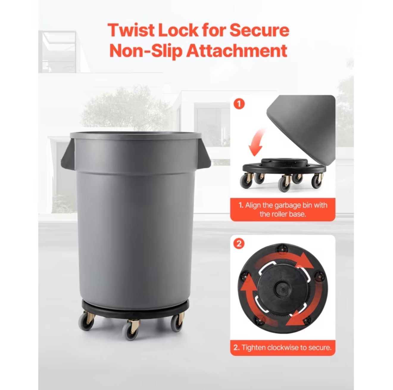 Round Trash Can Dolly Fit 20, 32, 44, 55 Gal Garbage Container