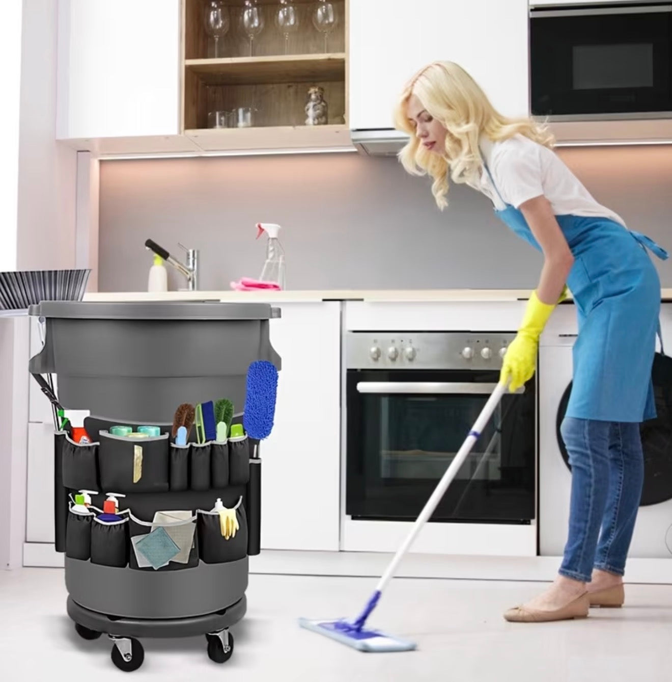 Cleaning Tool Organizer, Heavy Duty Caddy Hangs on Trash Can, Large Capacity Pouch for Cleaning Supplies