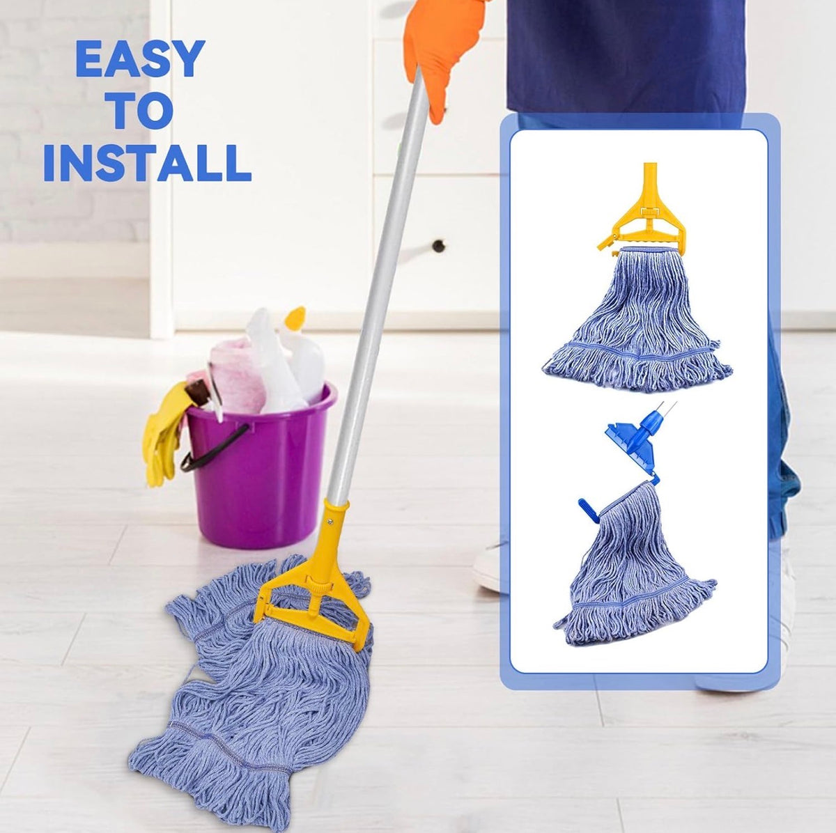 Commercial Heavy Duty Mop Heads Replacement: 6 Packs Industrial Wet Mop Head for Floor Cleaning - Commercial Products Looped End String Head Refills