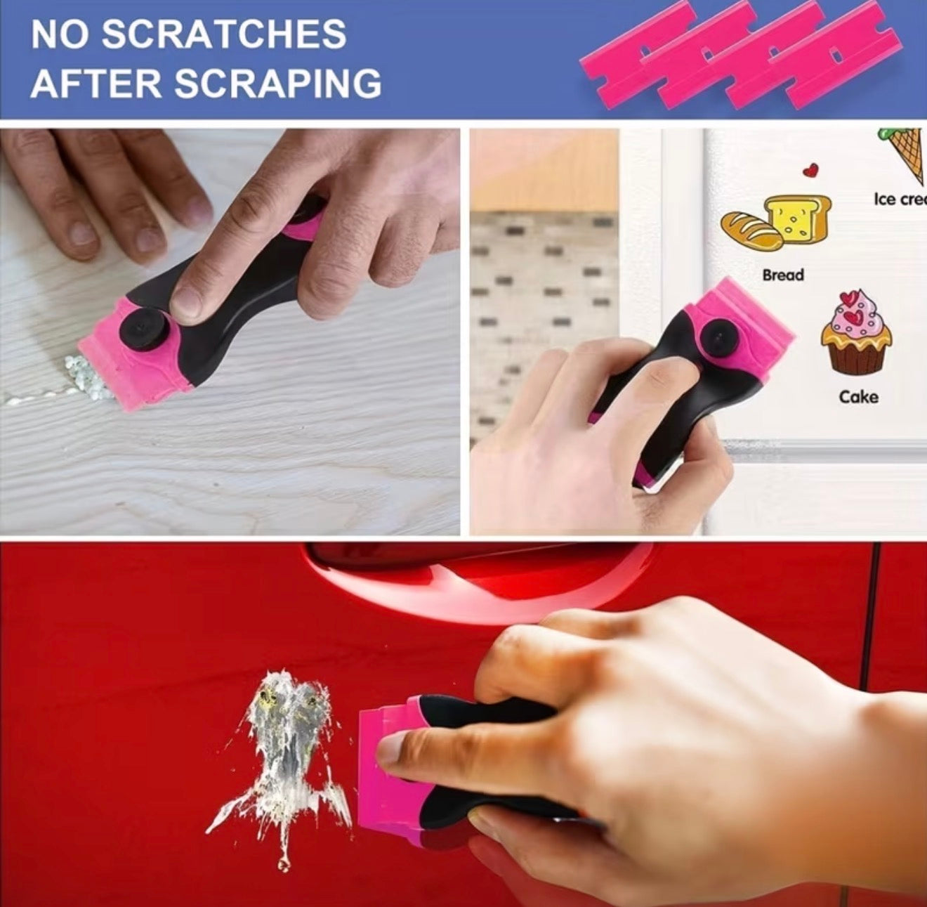 1 Double-Ended Scraper Tool Multi-Purpose Cleaning Scraper, Suitable for Decals, Stickers, Labels, Adhesive Removal, Scraper for Cleaning Windows, Floors, Ext.