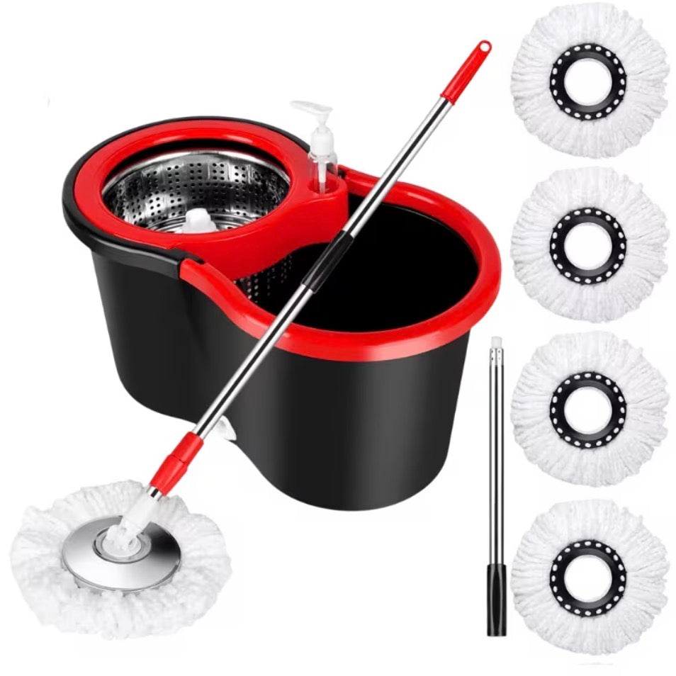 Mop and Bucket Set, 360° Spin Mop and Bucket with Wringer Set and Microfiber Mop Refills, Stainless Steel, Extended Handle Spinning Mop Bucket System for Floor Cleaning