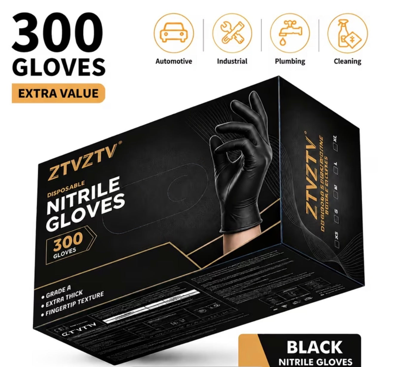 Pure Nitrile Disposable Gloves Suitable for, Maintenance,Chemicals, Custodial/Janitorial