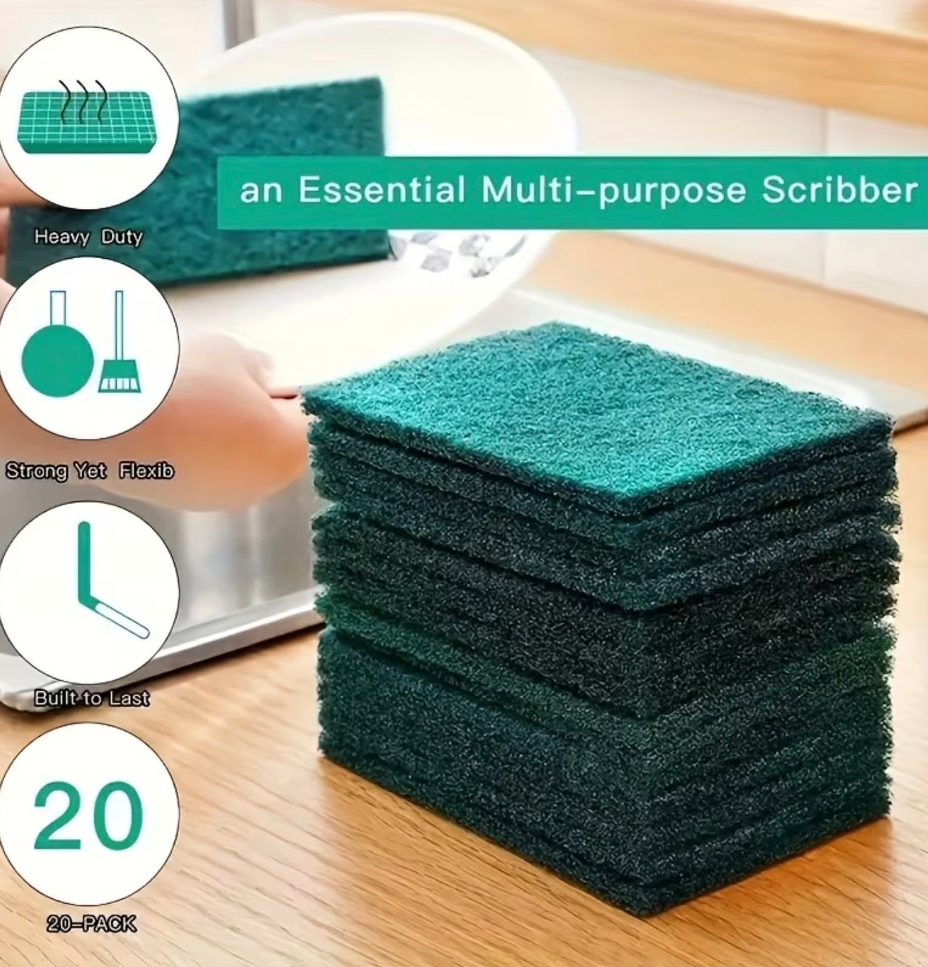 20pcs Green Scouring Pads Durable Material