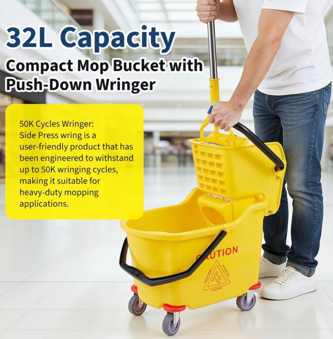 35-Qt Side Press Wringer Combo Commercial Mop Bucket on Wheels Heavy-Duty