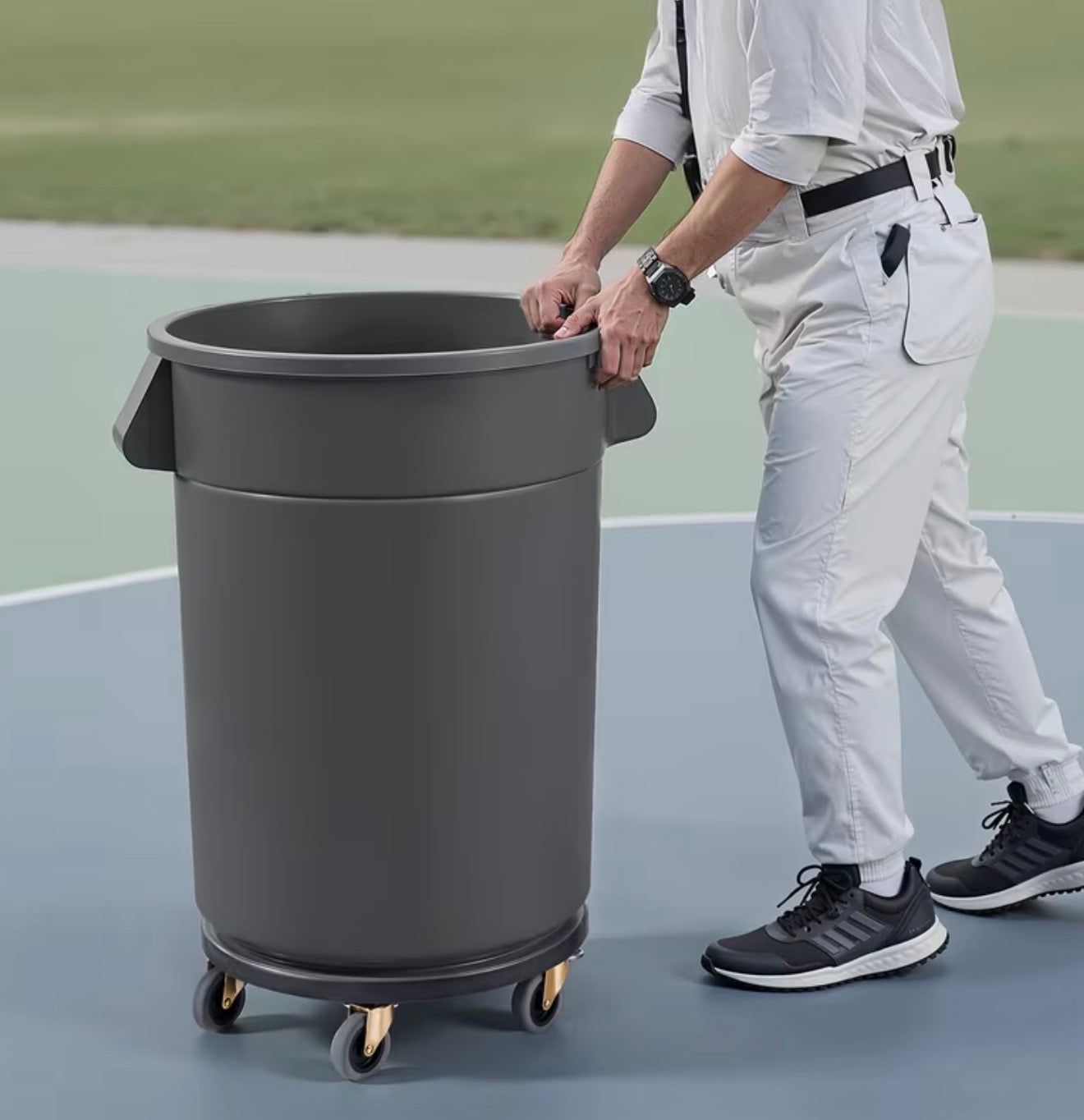 Round Trash Can Dolly Fit 20, 32, 44, 55 Gal Garbage Container