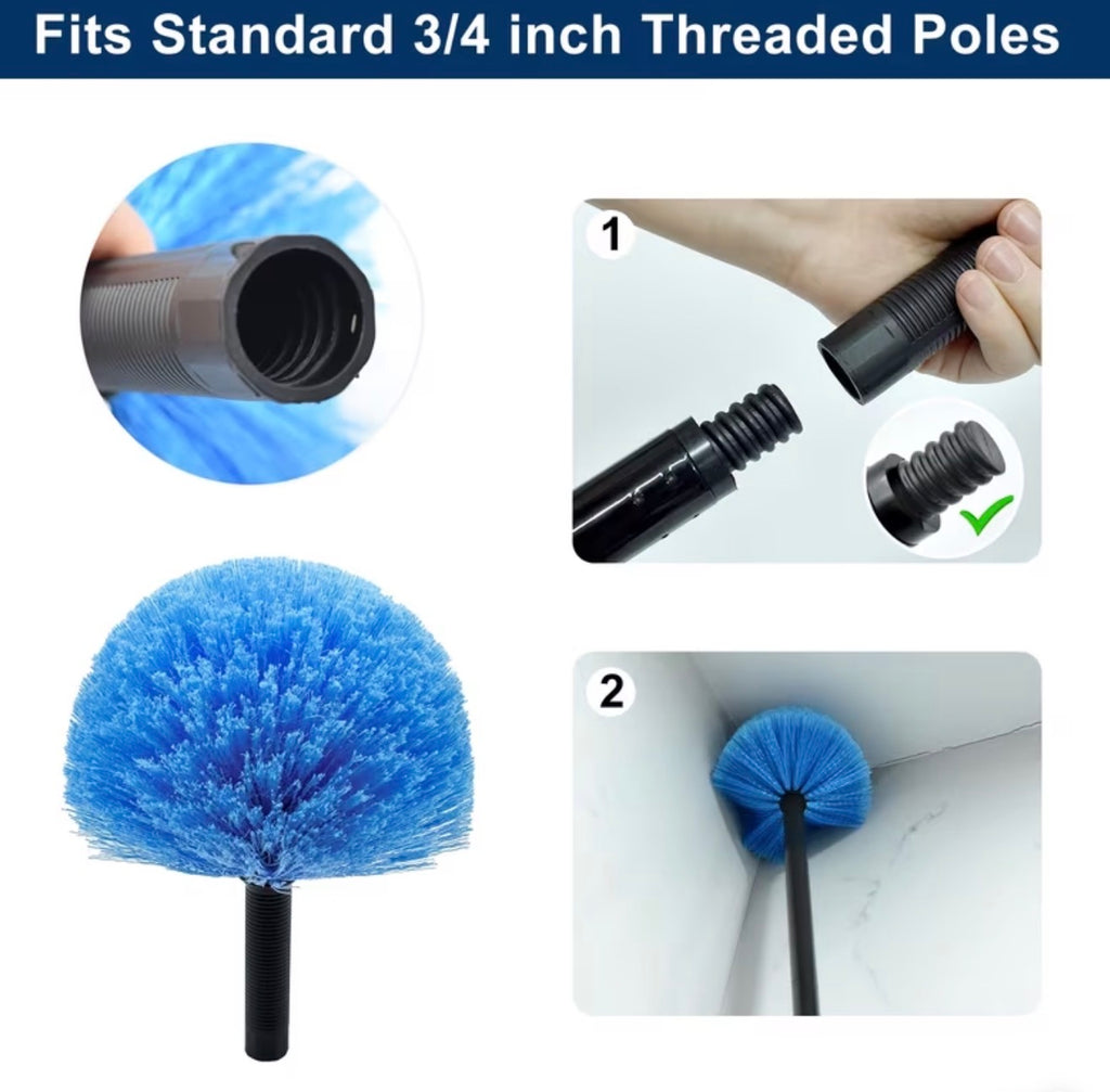 2pcs Cobweb Duster Head Brush-Twist-On Spider Web Brush for Outdoor & Indoor Web Cleaning, Fits Standard 3/4 Inch Threaded Poles, Reusable Brush Heads for Cleaning