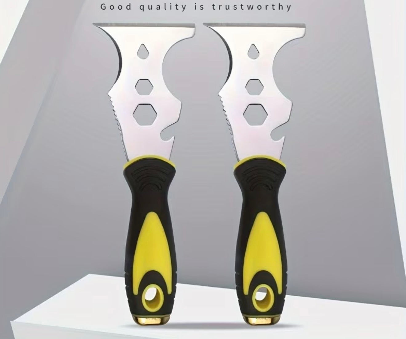 15-in-1 Multitool Paint/Gum Scraper with Serrated Edges, Ergonomic Handle & Durable Metal Polished Blade