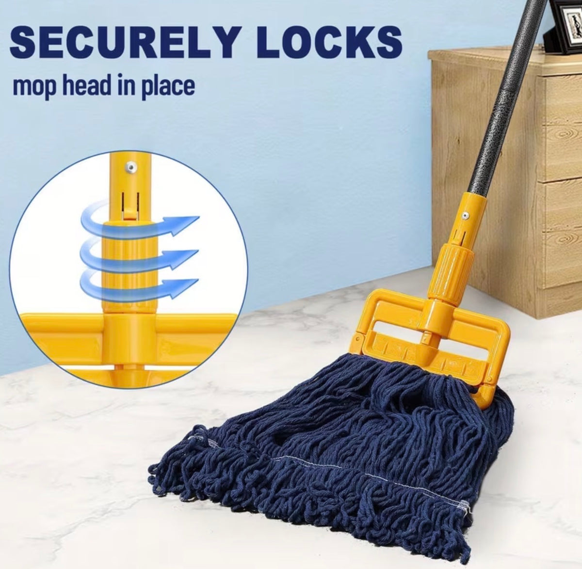 YEYEBEST Mop Handle Commercial Heavy Duty - 60 Inch Metal Commercial Mop Stick, Side Gate Mop Head Replacement Holder for Floor Cleaning, Clamp Mop Handle Quick Change for Wet Mop