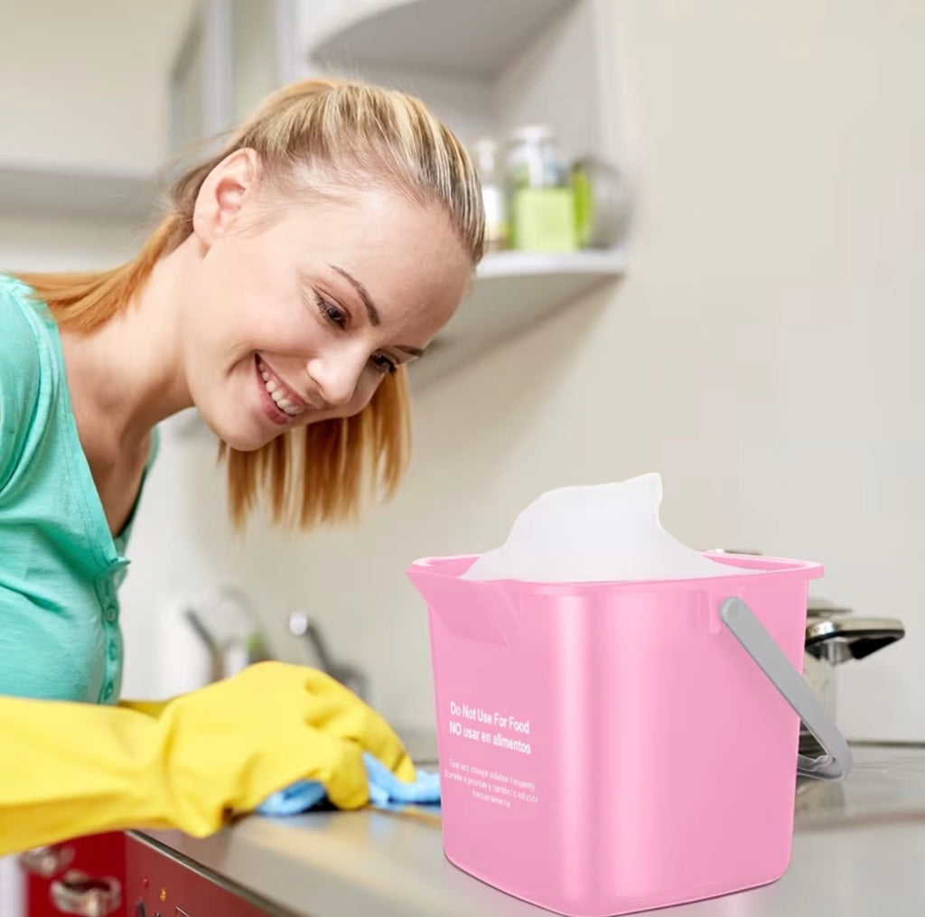 Cleaning Bucket 3 Quart Small Sanitizing Square Bucket Handle For Commercial, Janitorial Use (Red,Green,Pink)