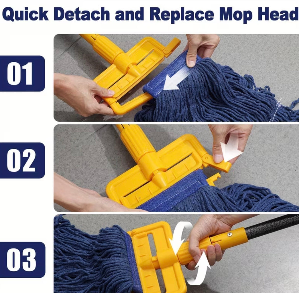 YEYEBEST Mop Handle Commercial Heavy Duty - 60 Inch Metal Commercial Mop Stick, Side Gate Mop Head Replacement Holder for Floor Cleaning, Clamp Mop Handle Quick Change for Wet Mop