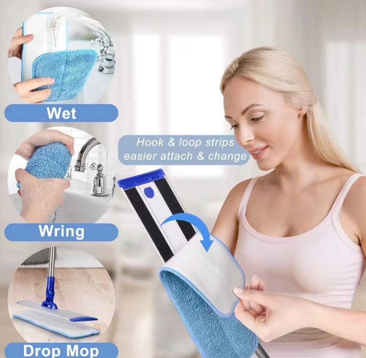 18" Professional Microfiber Flat Mop Cleaning System Stainless Steel 2 Reusable Washable Mop Pads for Hardwood Easy Swivel