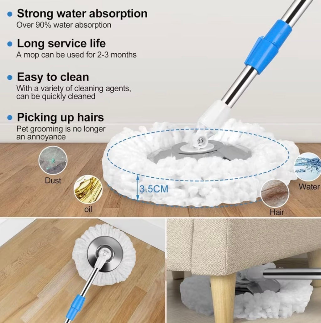 Mop and Bucket Set, 360° Spin Mop and Bucket with Wringer Set and Microfiber Mop Refills, Stainless Steel, Extended Handle Spinning Mop Bucket System for Floor Cleaning
