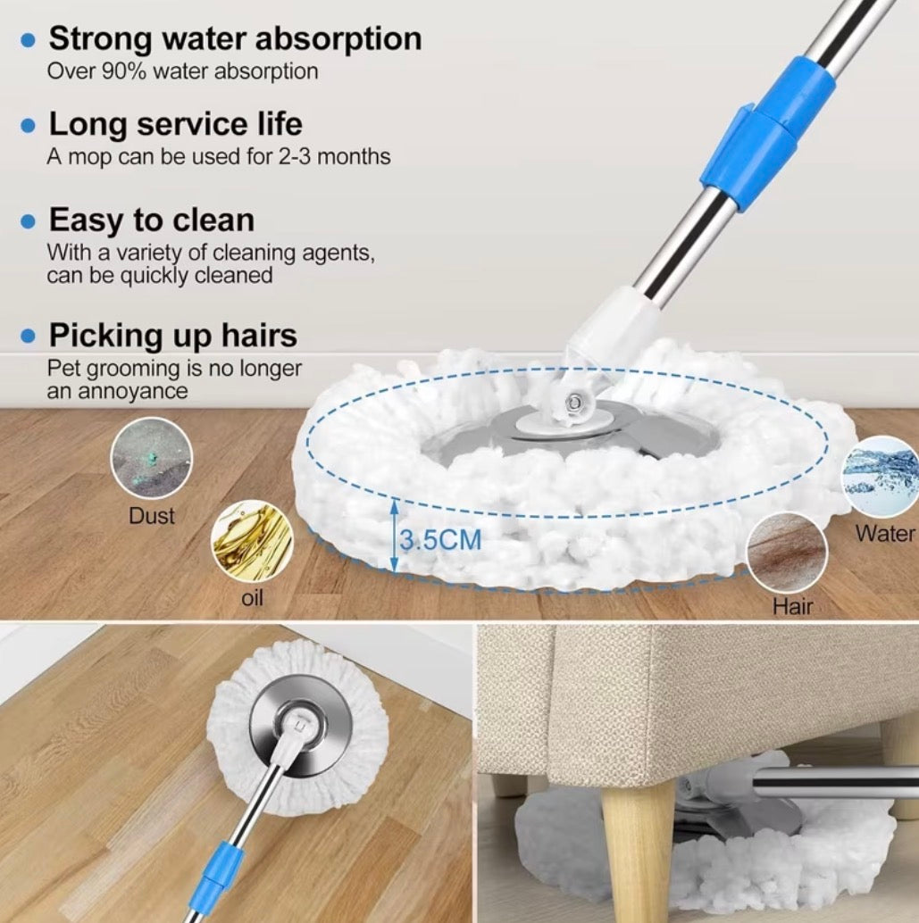Mop and Bucket Set, 360° Spin Mop and Bucket with Wringer Set and Microfiber Mop Refills, Stainless Steel, Extended Handle Spinning Mop Bucket System for Floor Cleaning