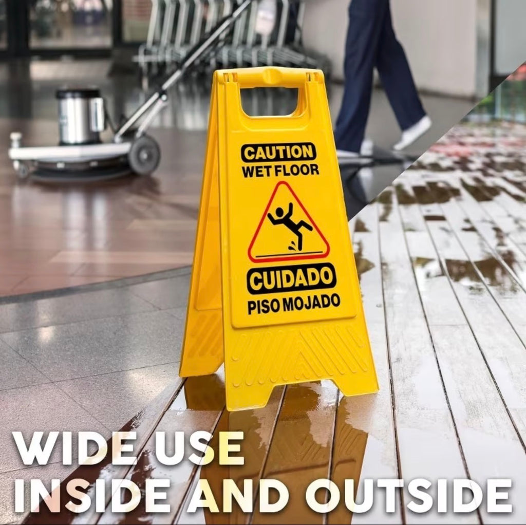 2 Pack Caution Wet Floor Sign, 17.5 inches or 2 pack 24” Inch Folding A Frame Sign, Bright Yellow Double Sided Bilingual Warning Signs for Indoor and Commercial Use