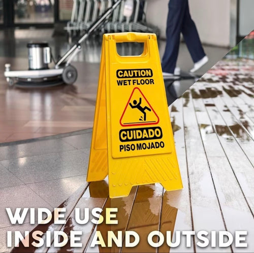 2 Pack Caution Wet Floor Sign, 17.5 inches or 2 pack 24” Inch Folding A Frame Sign, Bright Yellow Double Sided Bilingual Warning Signs for Indoor and Commercial Use