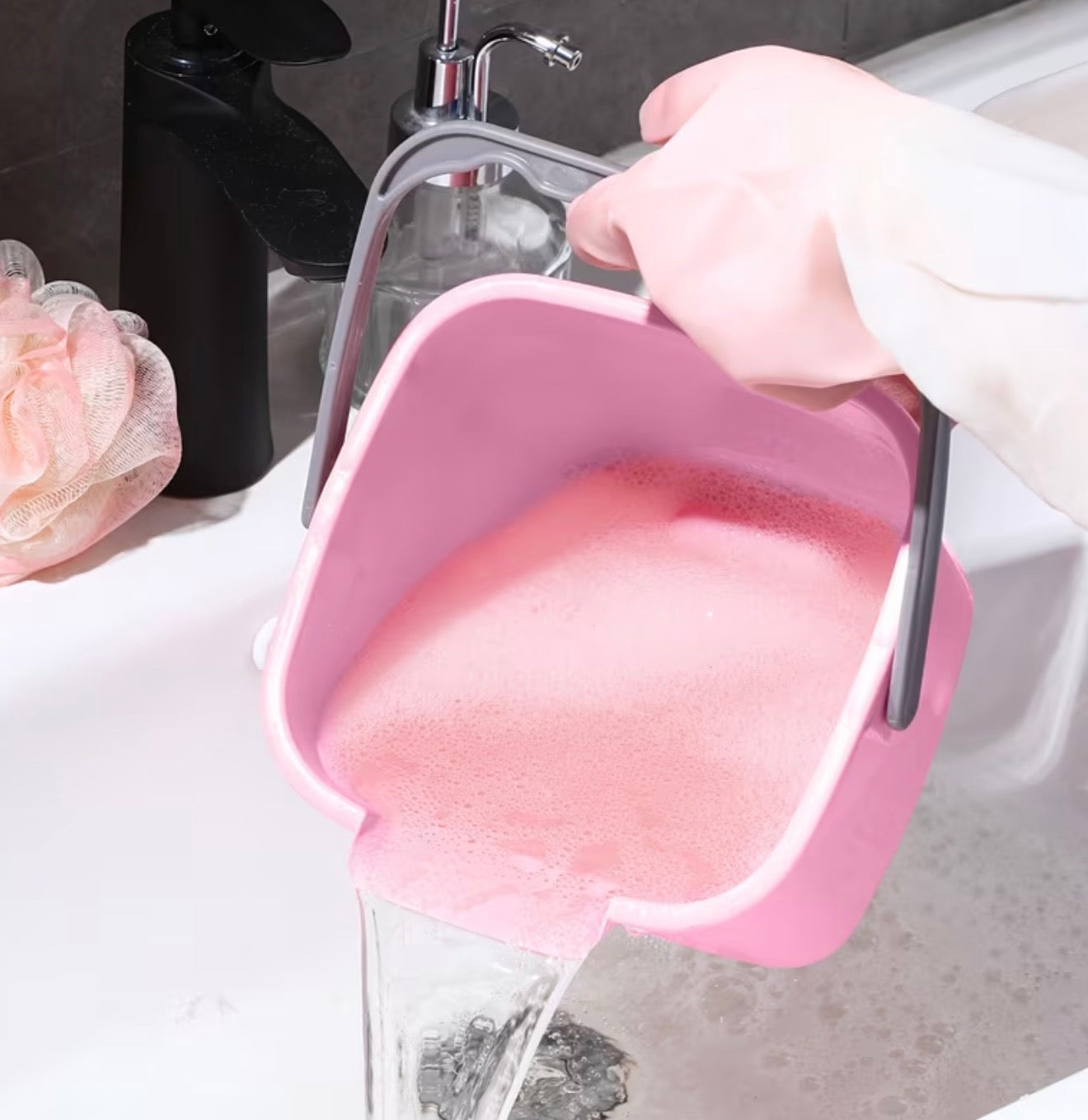 Cleaning Bucket 3 Quart Small Sanitizing Square Bucket Handle For Commercial, Janitorial Use (Red,Green,Pink)