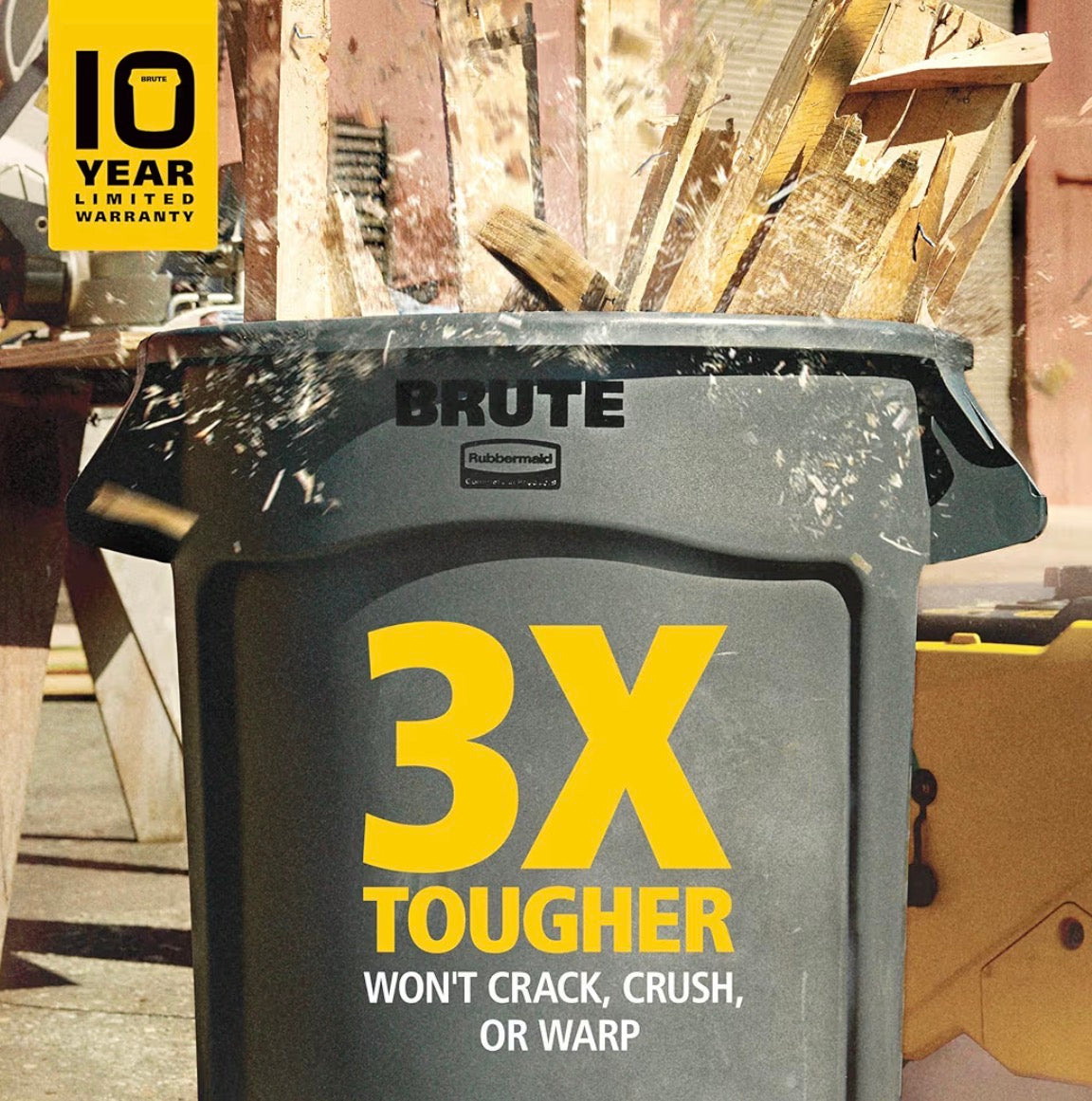 Rubbermaid Commercial Products BRUTE Heavy-Duty Round Trash/Garbage Container,Black, for Landscapers/Construction Sites/Restaurants/Back of House/Offices/Warehouses/Commercial Environments