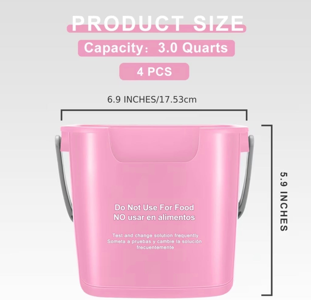 Cleaning Bucket 3 Quart Small Sanitizing Square Bucket Handle For Commercial, Janitorial Use (Red,Green,Pink)