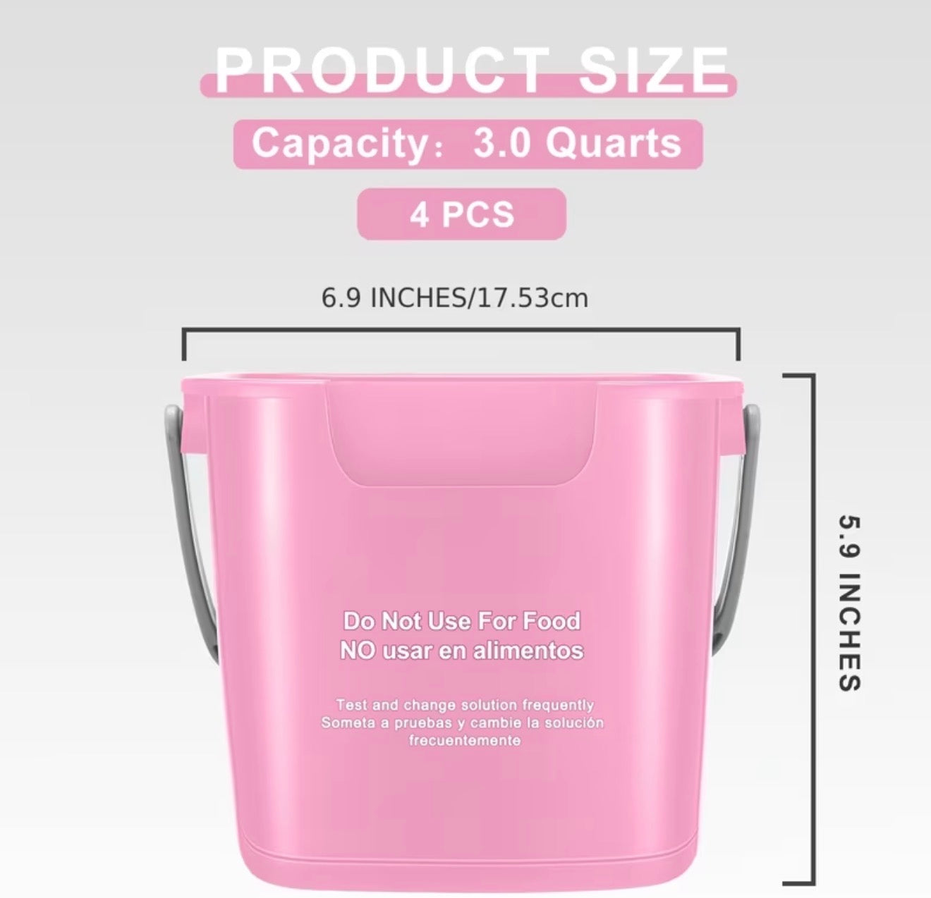 Cleaning Bucket 3 Quart Small Sanitizing Square Bucket Handle For Commercial, Janitorial Use (Red,Green,Pink)