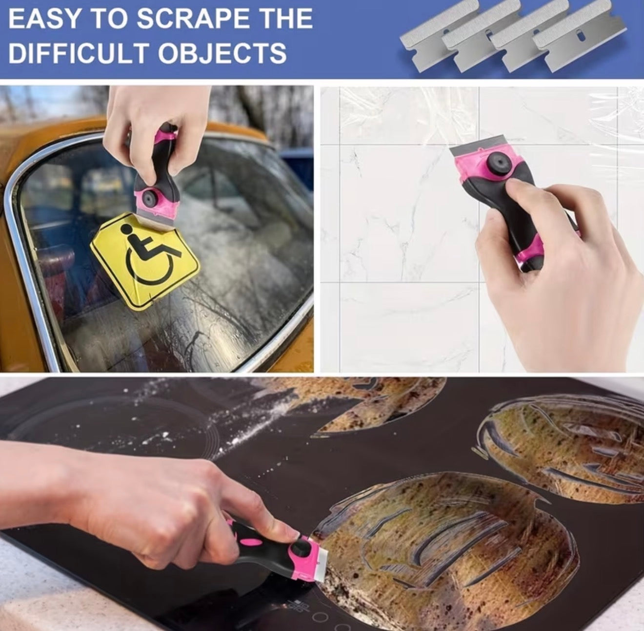 1 Double-Ended Scraper Tool Multi-Purpose Cleaning Scraper, Suitable for Decals, Stickers, Labels, Adhesive Removal, Scraper for Cleaning Windows, Floors, Ext.