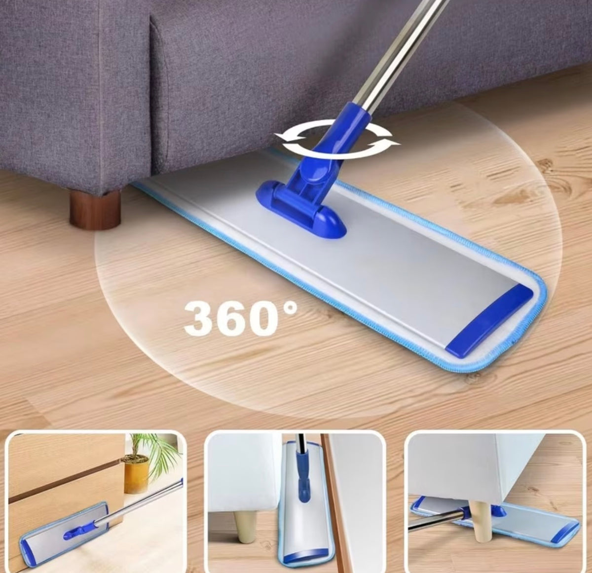 18" Professional Microfiber Flat Mop Cleaning System Stainless Steel 2 Reusable Washable Mop Pads for Hardwood Easy Swivel